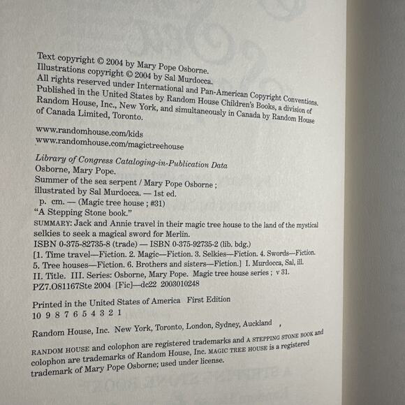 Summer of the Sea Serpent by Mary Pope Osborne (2004, Hardcover) 1st Edition - Picture 8 of 9